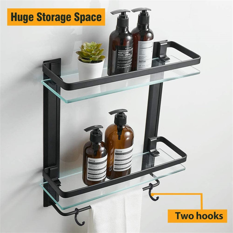 Rebrilliant Piece Square Glass Floating Shelf With Towel Bar